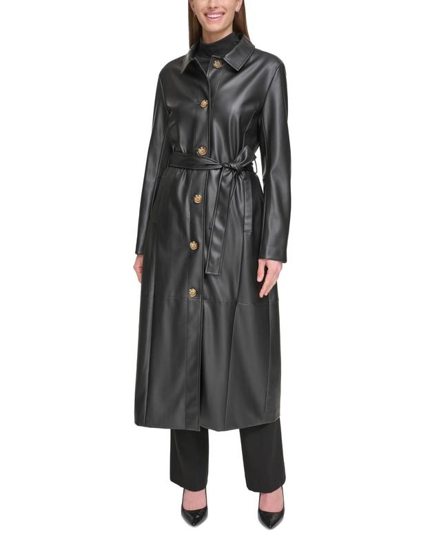 Calvin Klein Womens Belted Faux-Leather Trench Coat Product Image