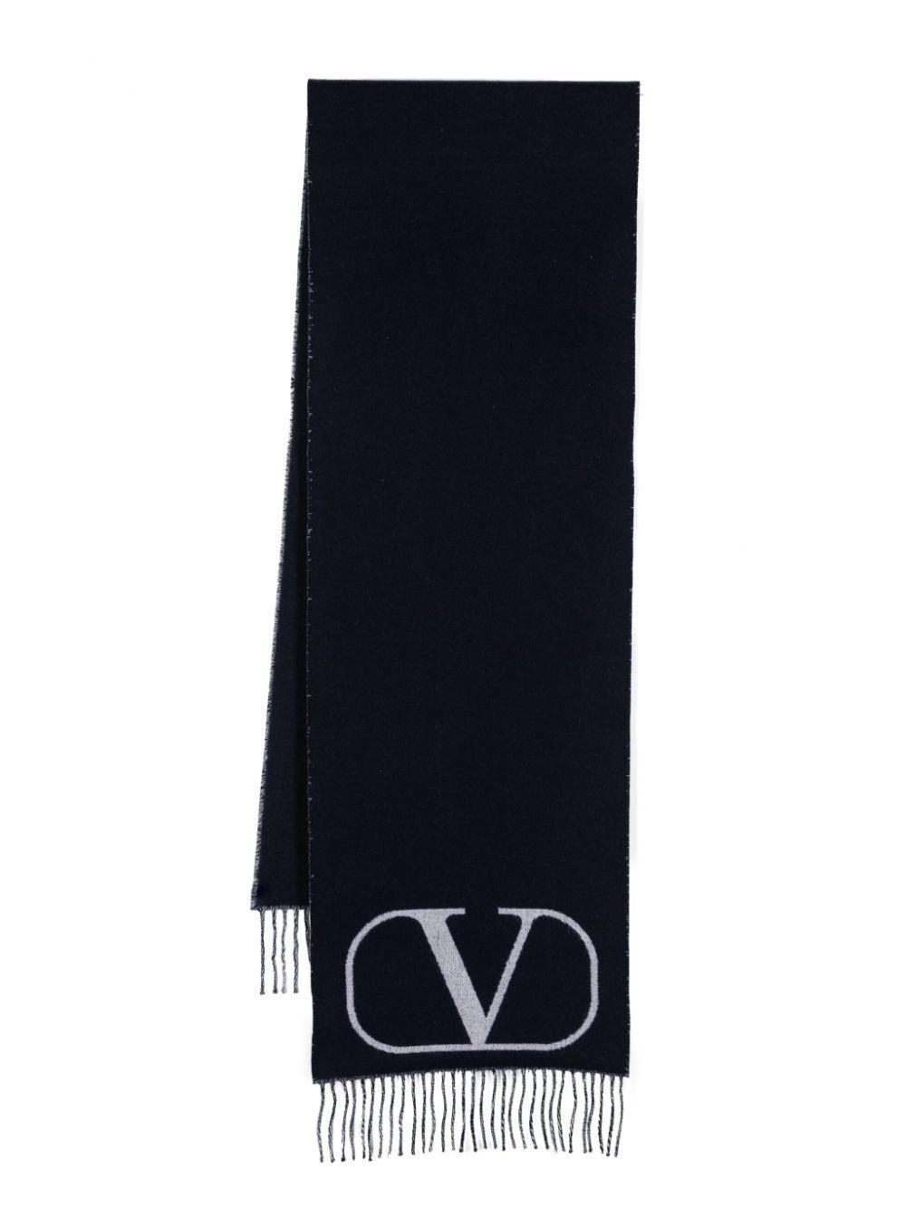 VALENTINO Vlogo Signature Frayed Scarf In Blue Product Image