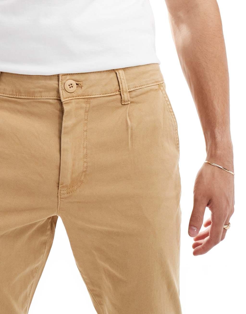 ASOS DESIGN tapered washed chinos in tan Product Image