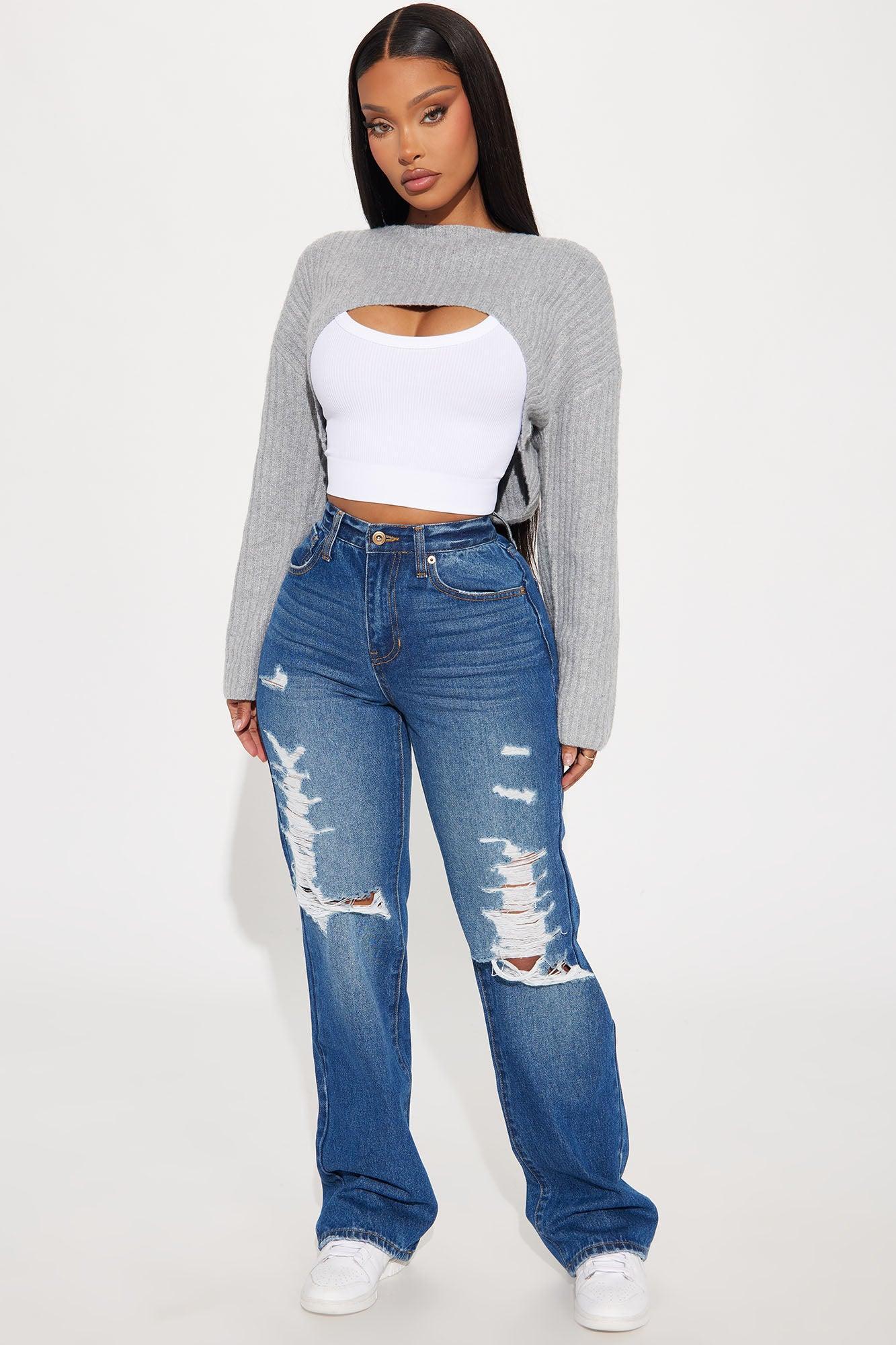 Up And Coming Ripped Straight Leg Jeans - Medium Wash product image