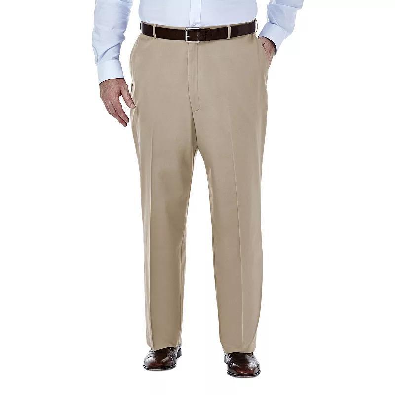 Big & Tall Haggar Premium Stretch No-Iron Khaki Flat-Front Pants, Mens Beig/Green Product Image