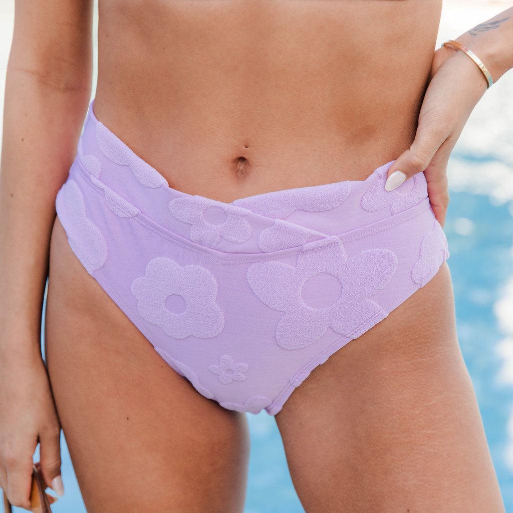 Cancun Kisses Orchid Purple Daisy Terry Bikini Bottoms FINAL SALE Product Image