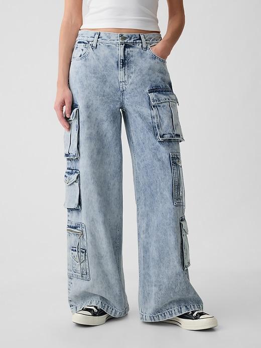 Mid Rise Pinstripe Baggy Jeans Product Image