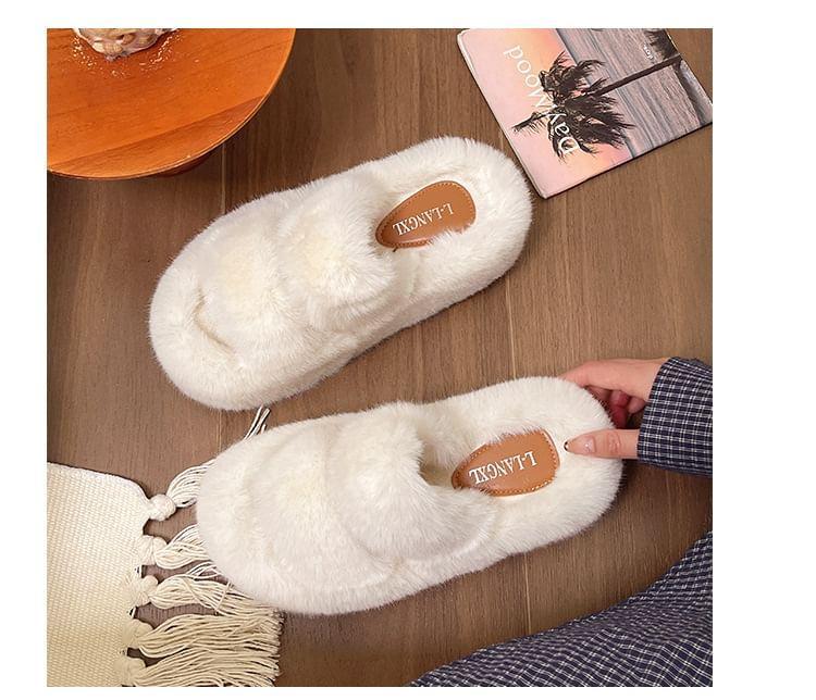 Platform Plain Fluffy Slide Sandals Product Image