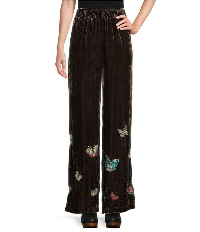 JOHNNY WAS Embroidered Velvet Floral Wide Leg Coordinating Pull-On Pants Product Image