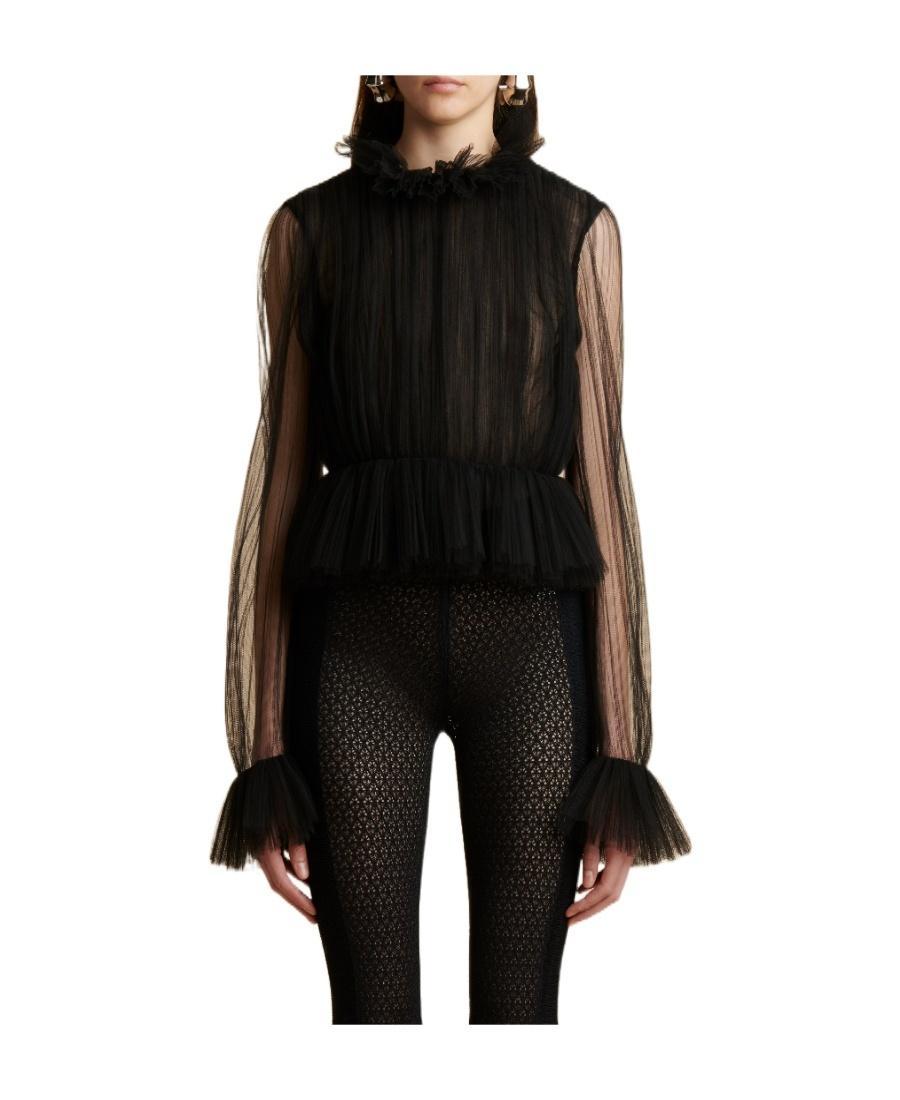 KHAITE Ula Ruffled Plissé-tulle Blouse In Black Product Image