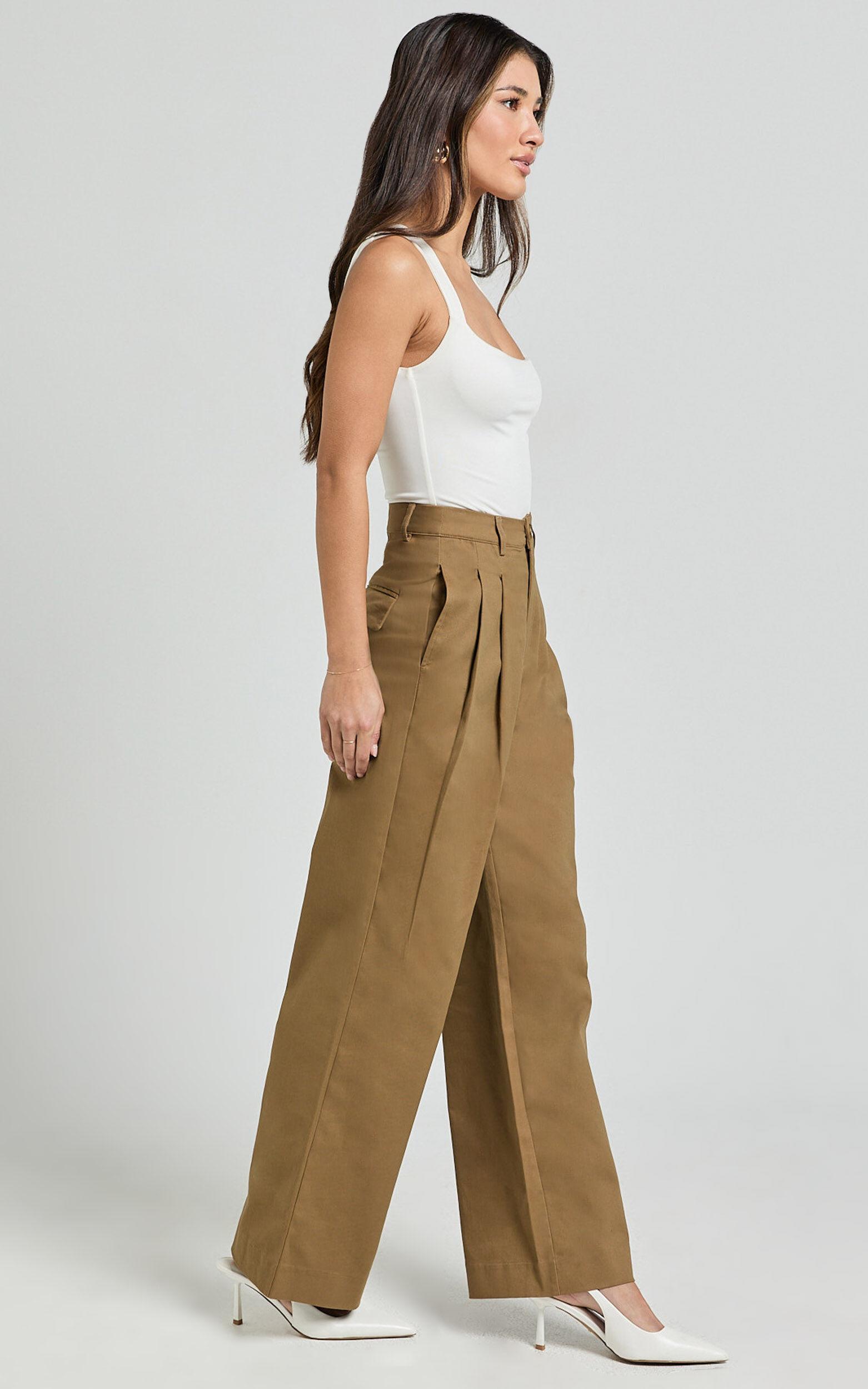 Audrey Pants - High Waist Tailored Twill Pants in Mushroom Product Image