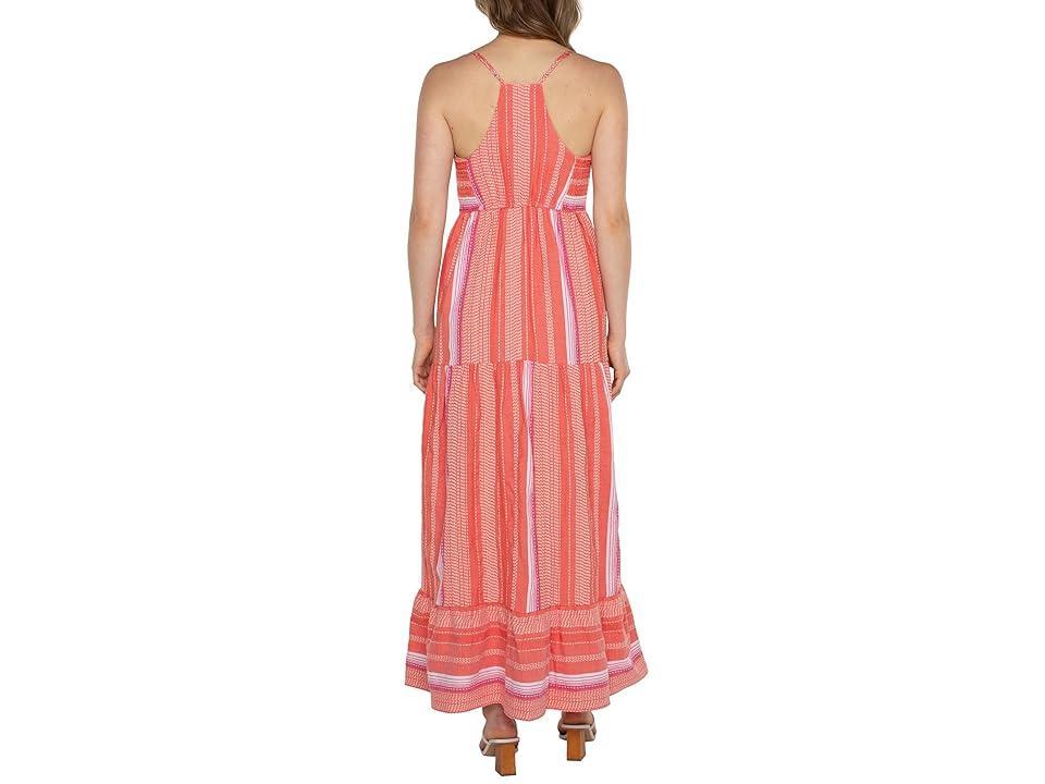 Liverpool Los Angeles Racer Back Tiered Maxi Dress with Smocking Multistripe) Women's Dress Product Image