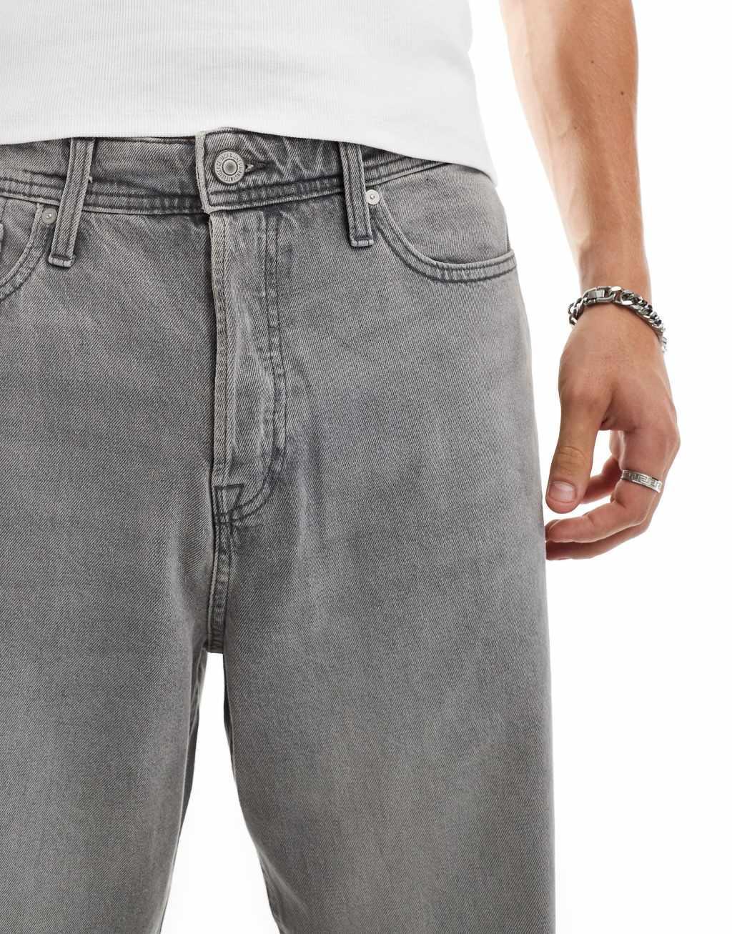 Jack & Jones alex baggy jean with knee breaks in gray wash  Product Image