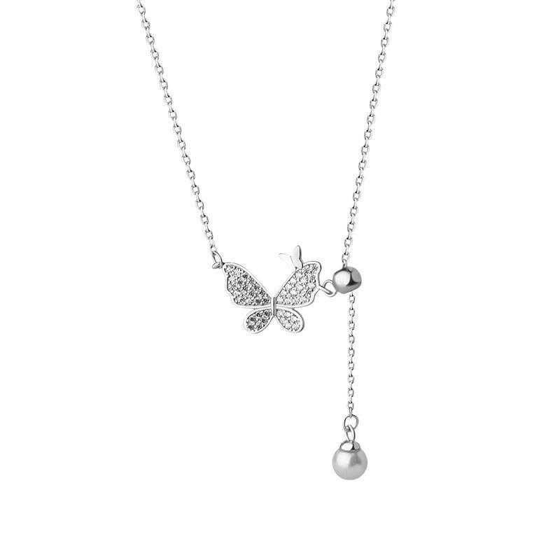 S999 Sterling Silver Rhinestone Butterfly Necklace Product Image