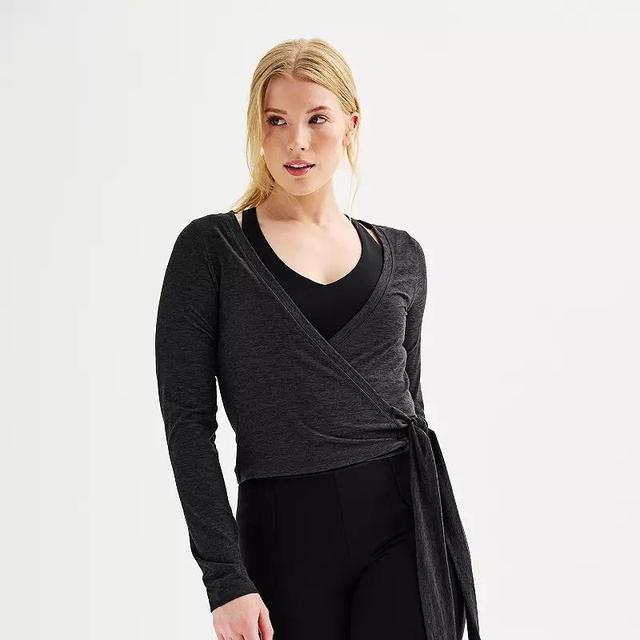 Womens FLX Wander Ballet Wrap Long Sleeve Top Black Grey Coal Product Image