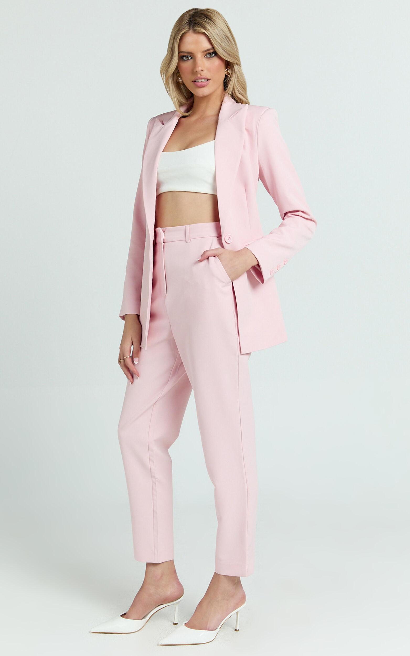 Hermie Pants - High Waisted Cropped Tailored Pants in Pale Pink Product Image