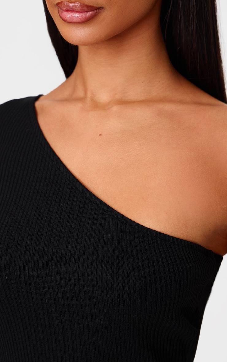 Petite Black Ribbed One Shoulder Top Product Image