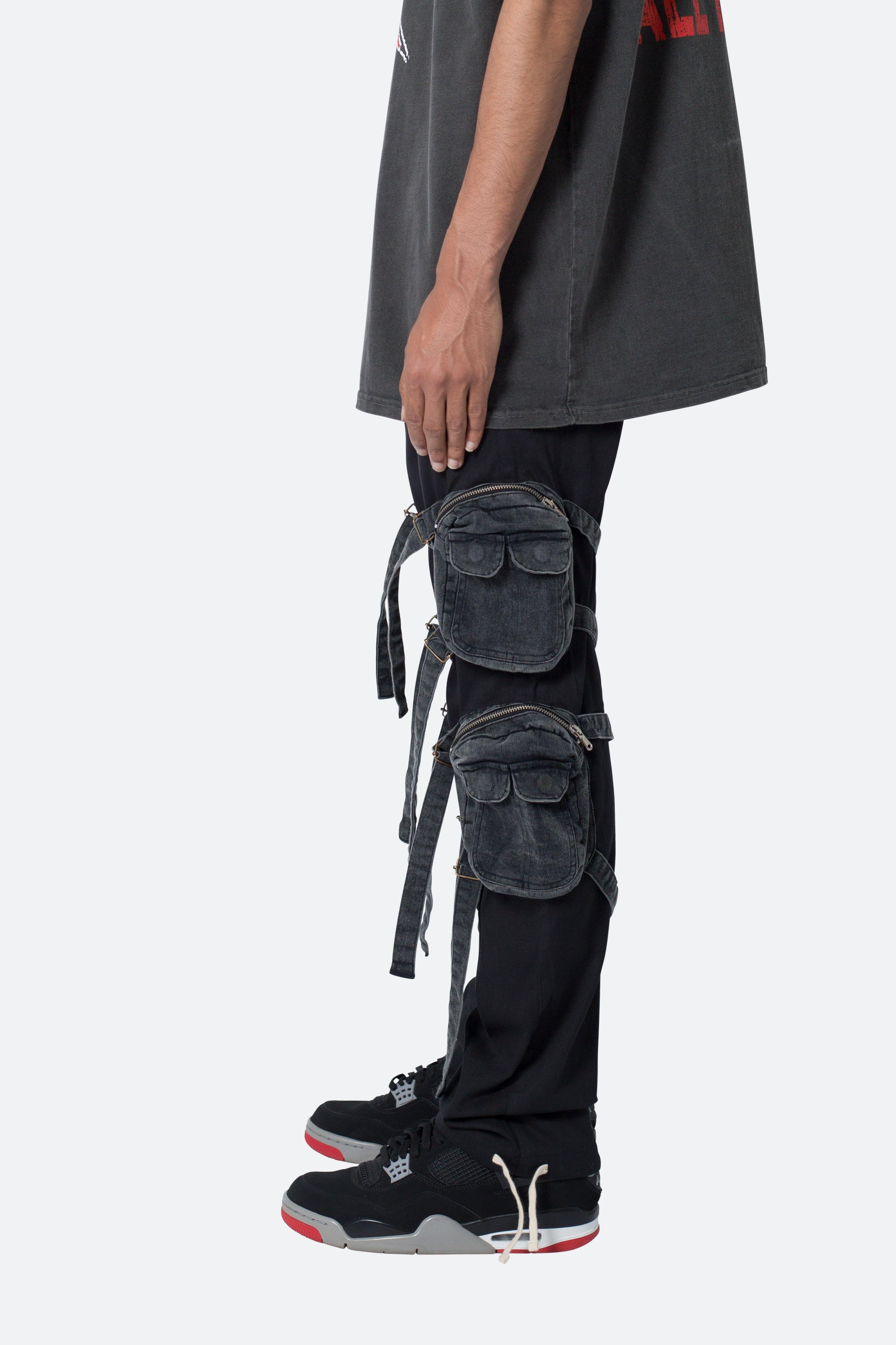 Twill Strapped Cargo Pants - Black Product Image