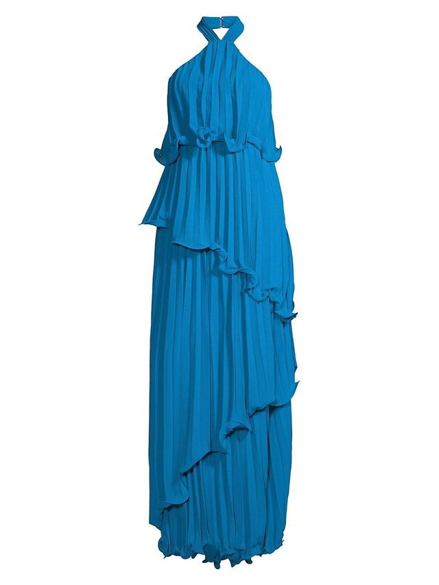 Womens Pleated Georgette Halter Gown Product Image