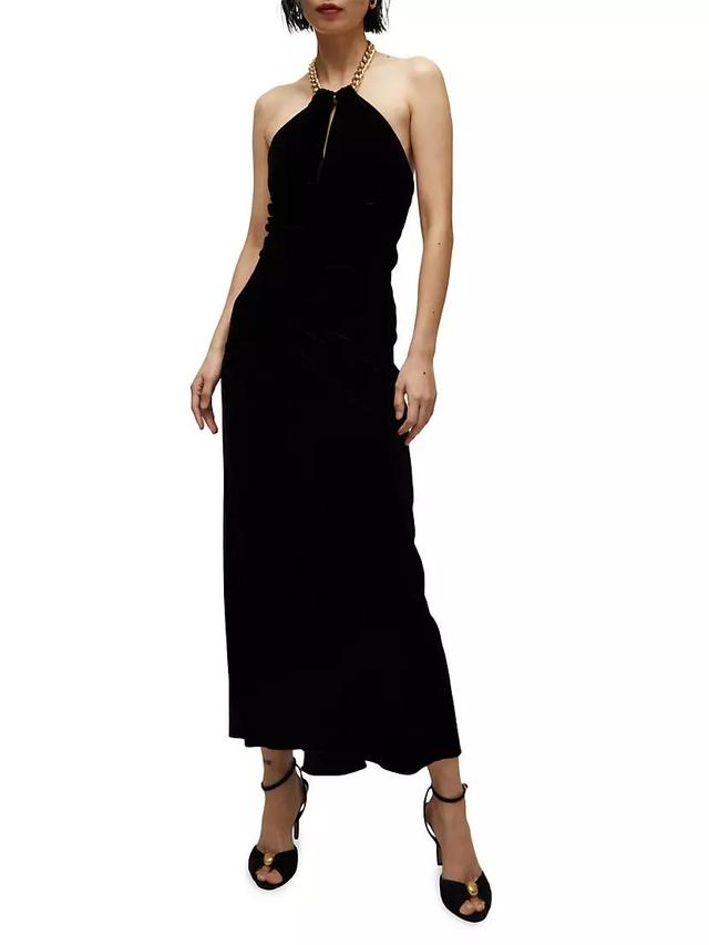 Josette Velvet Gold-Chain Halter Maxi Dress Product Image