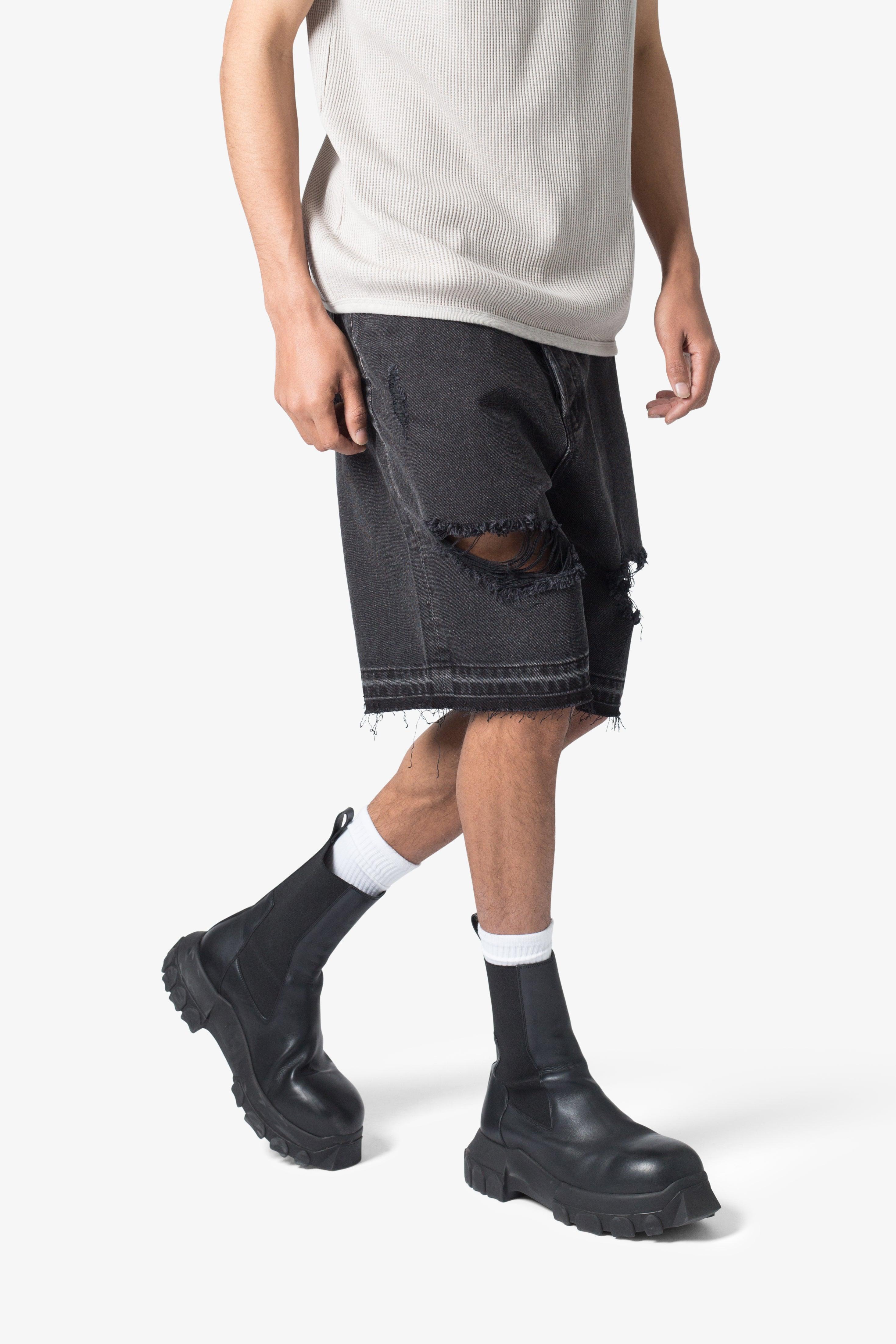 Distressed Denim Shorts - Black Product Image