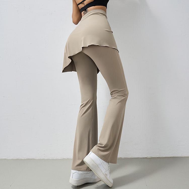 High Waist Plain Mock Two Piece Flared Yoga Pants Product Image