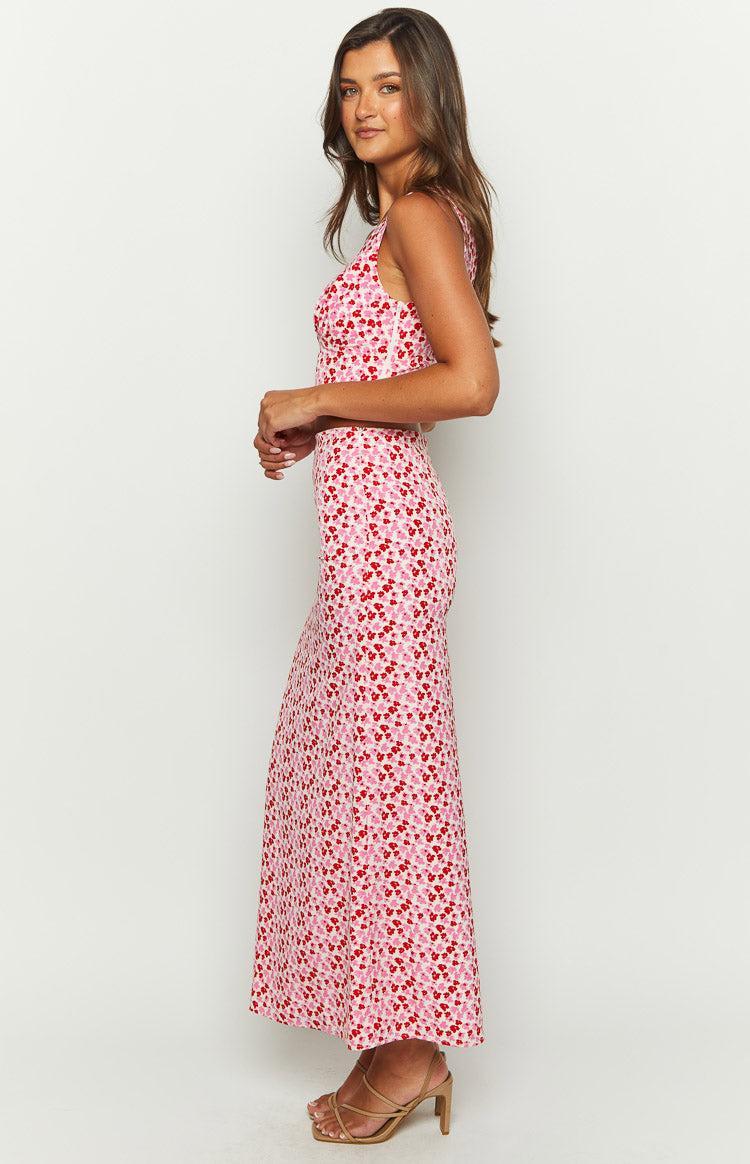 Dahlia Pink And Red Speckled Maxi Skirt Product Image