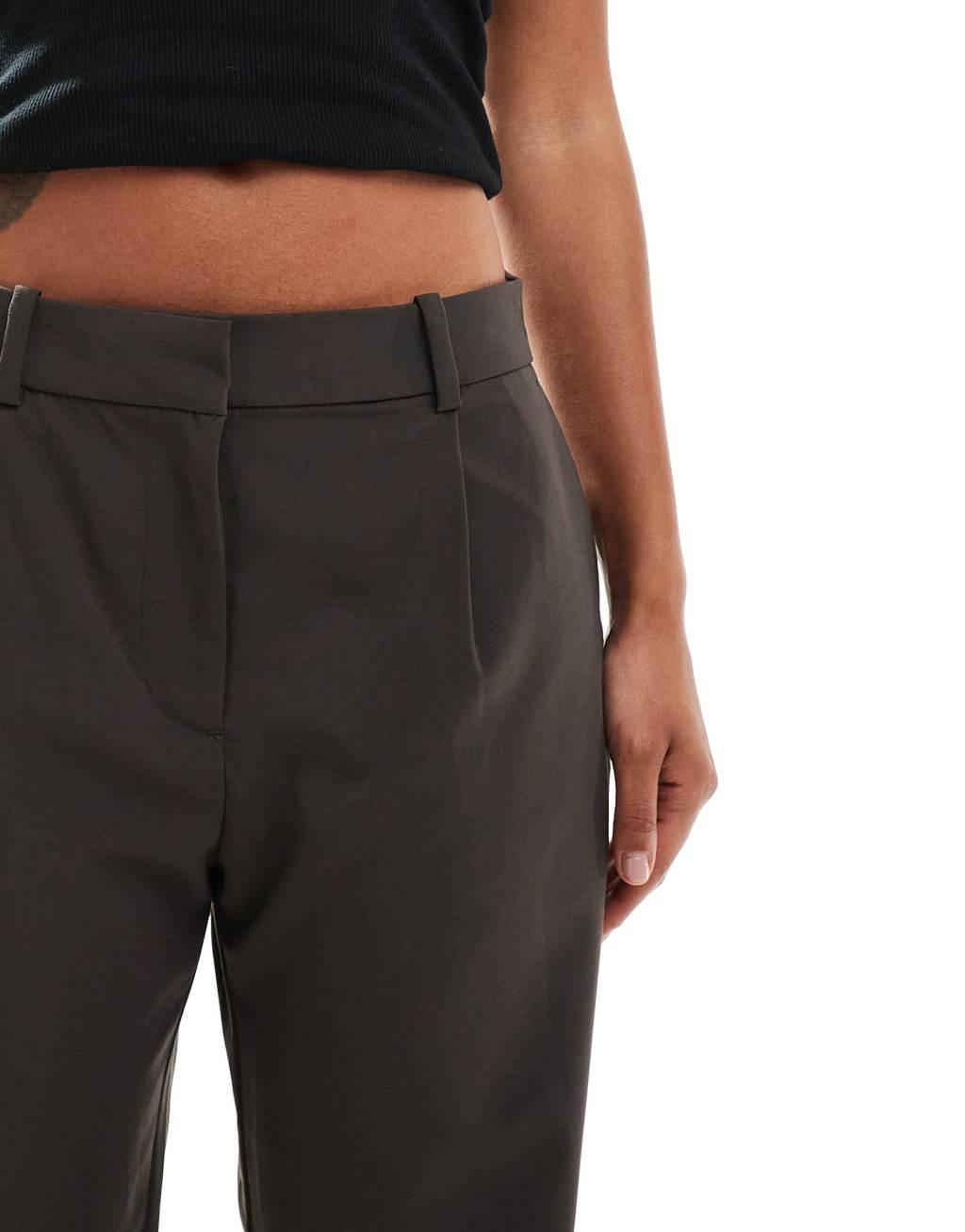 Weekday Drew mid waist slouchy pants with front pleats in gray melange pinstripe Product Image