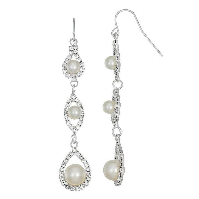 Vieste Graduated Simulated Pearl & Simulated Crystal Linear Drop Earring, Womens, White Product Image