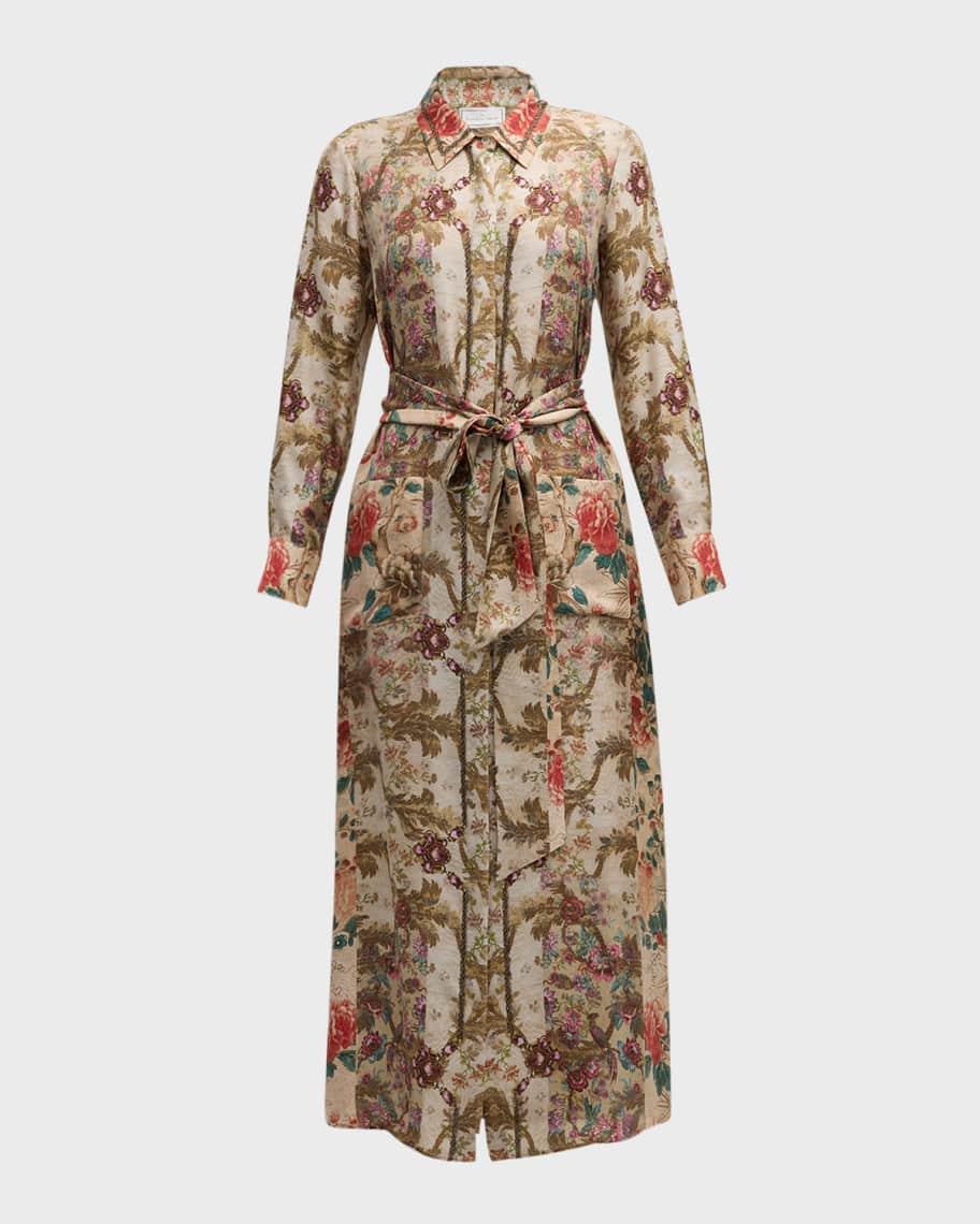 Colorblock Floral-Print Silk Midi Shirtdress Product Image