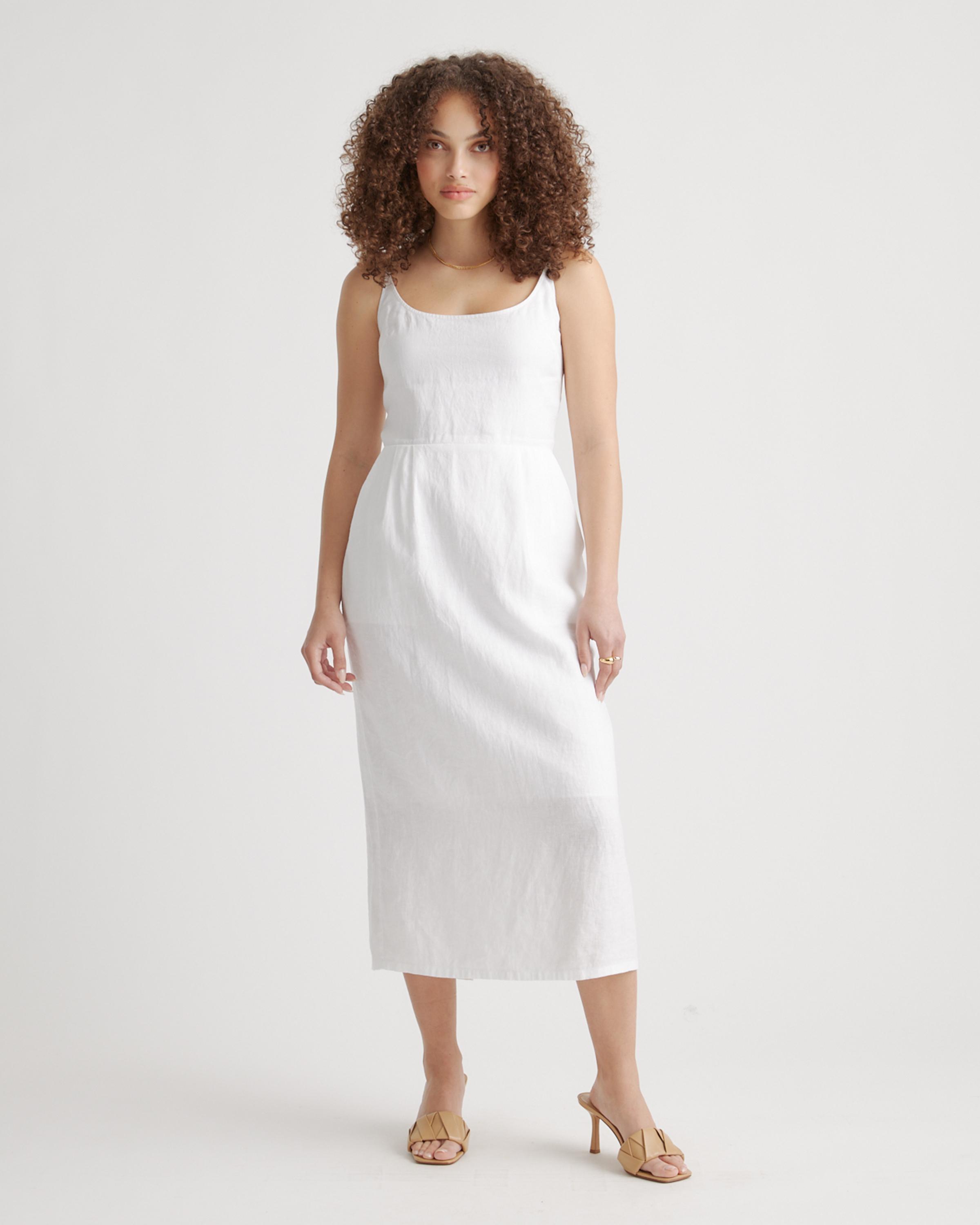 Womens 100% European Linen Scoop Neck Midi Dress in White, Size Small by Quince product image