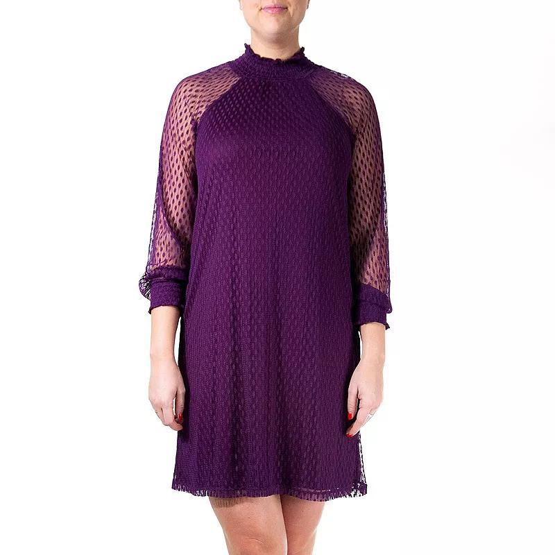 Womens Nina Leonard Lace Mockneck Trapeze Dress Product Image