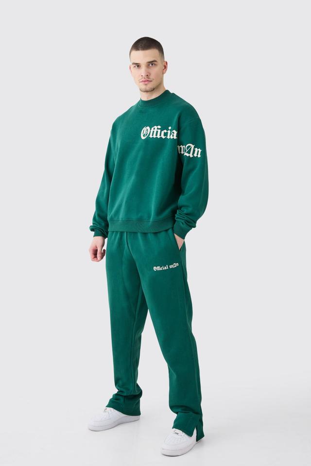 Tall Oversized Boxy Slogan Sweatshirt Tracksuit | boohooMAN USA Product Image