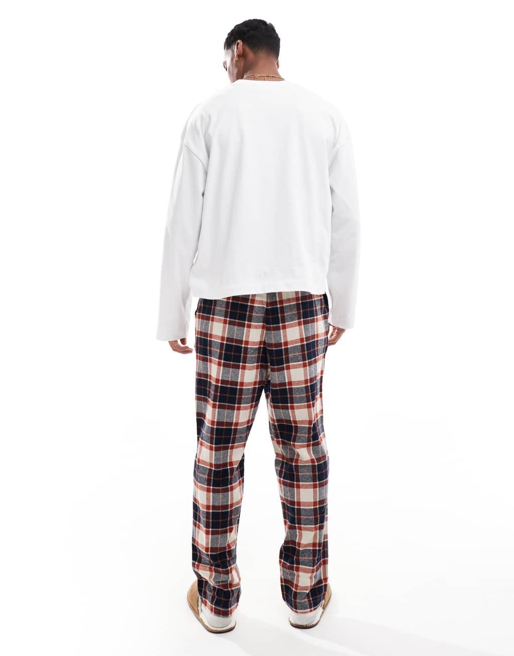 Jack & Jones brushed plaid pajama bottom in beige & rust  Product Image