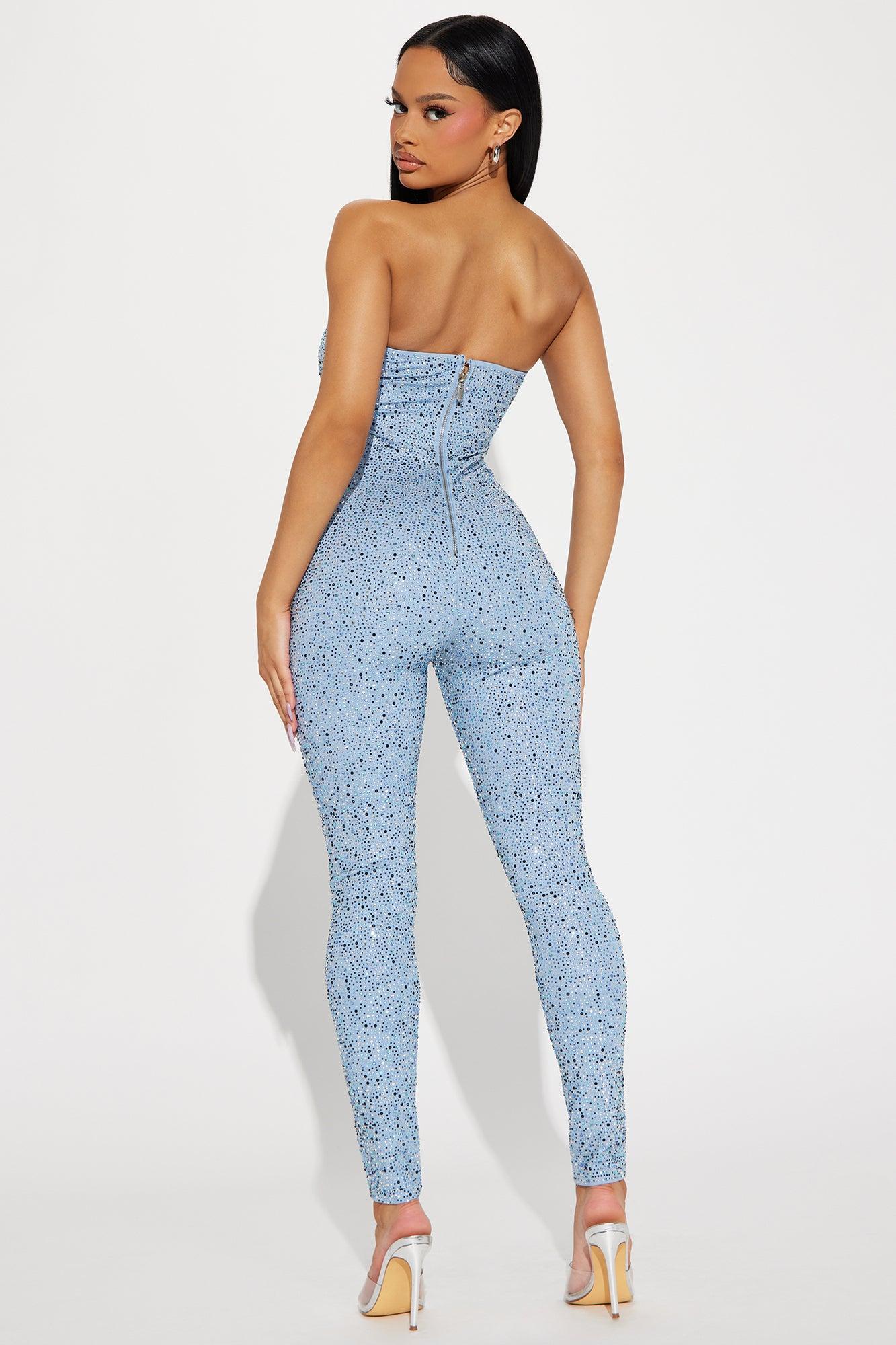 Attracted To You Embellished Jumpsuit - Light Blue Product Image