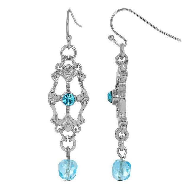 1928 Silver Tone Light Blue Crystal Link Earrings, Womens Product Image