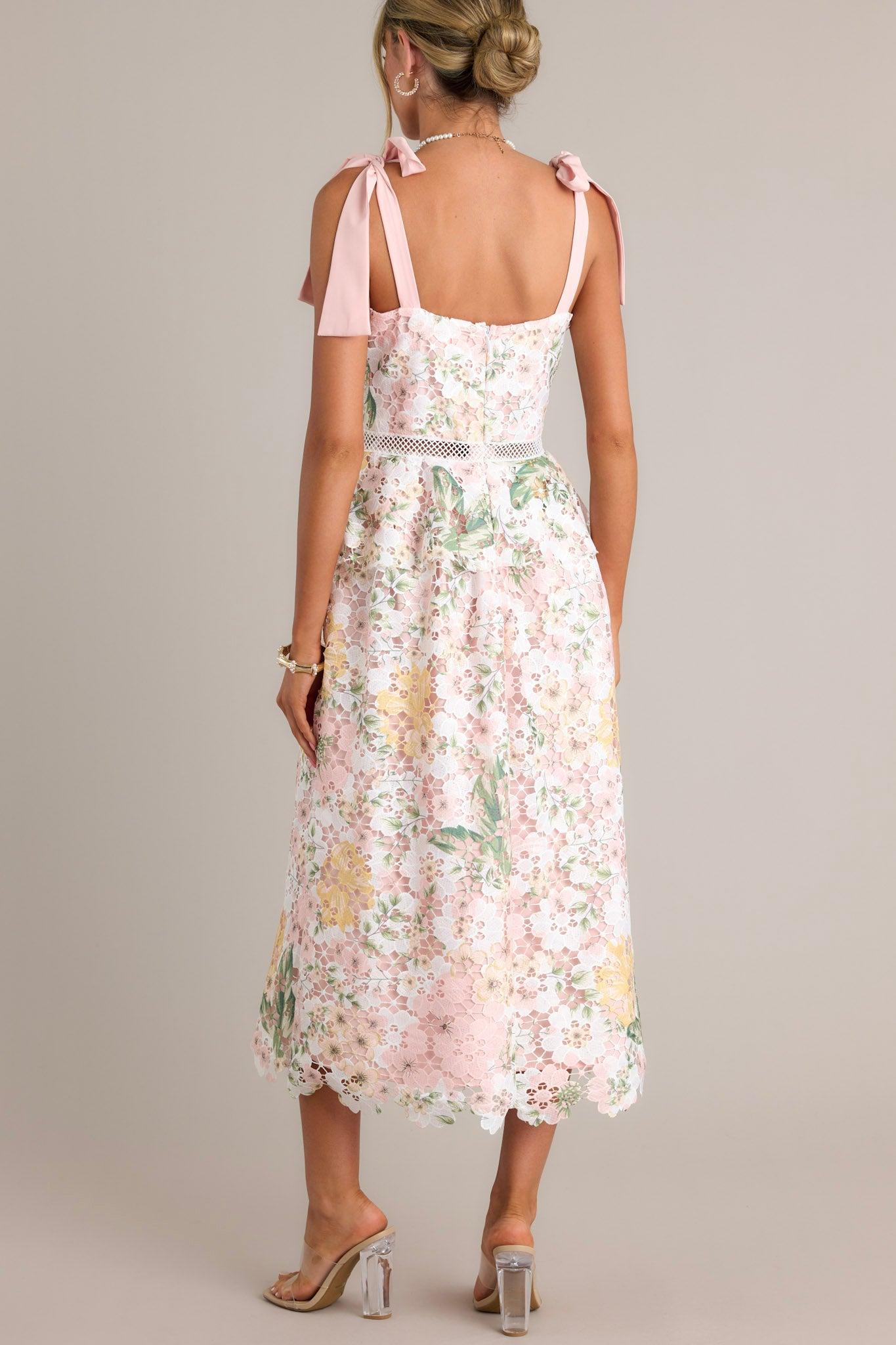 Remembering Spring Peach Lace Floral Midi Dress Product Image