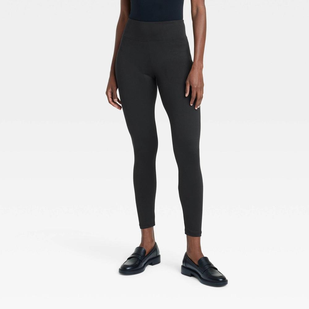 Women's Supersoft Leggings with Wide Waistband - A New Day™ Black S Product Image