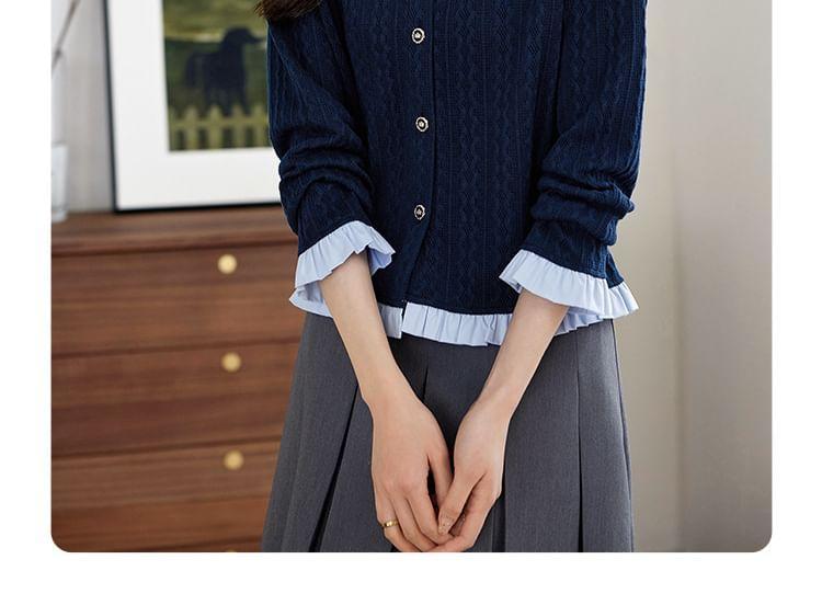 V-Neck Two Tone Button-Up Cardigan Product Image