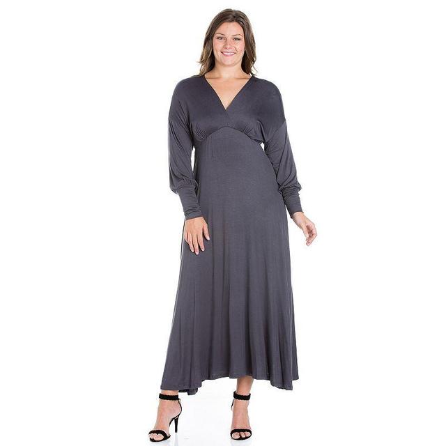 Plus Size 24seven Comfort Apparel V-Neck Long Sleeve Maxi Dress, Womens Product Image