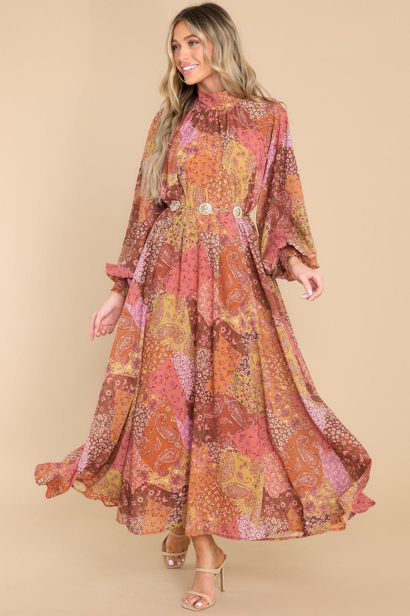 Aura Thankful For You Orange Multi Print Maxi Dress Product Image