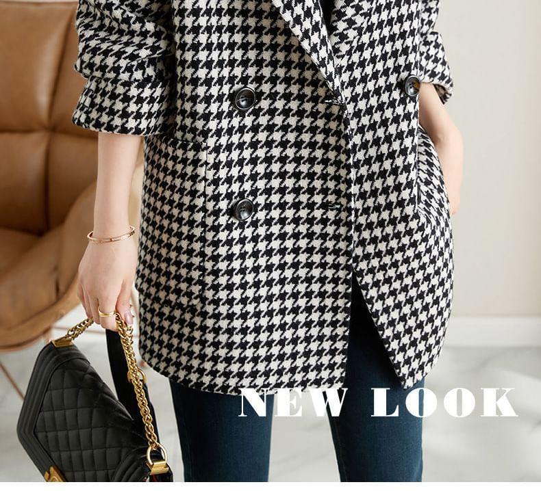 Notch Lapel Houndstooth Double-Breasted Coat Product Image