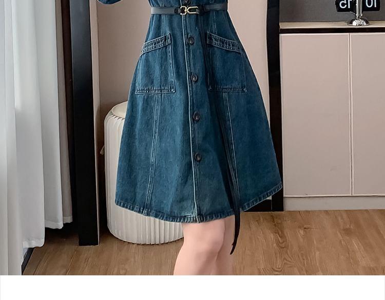 Long-Sleeve Denim A-Line Shirt Dress Product Image