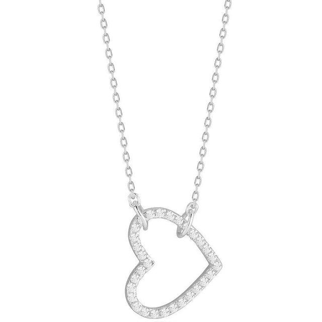 Sunkissed Sterling Cubic Zirconia Hanging Heart Pendant Necklace, Womens Silver Tone Product Image