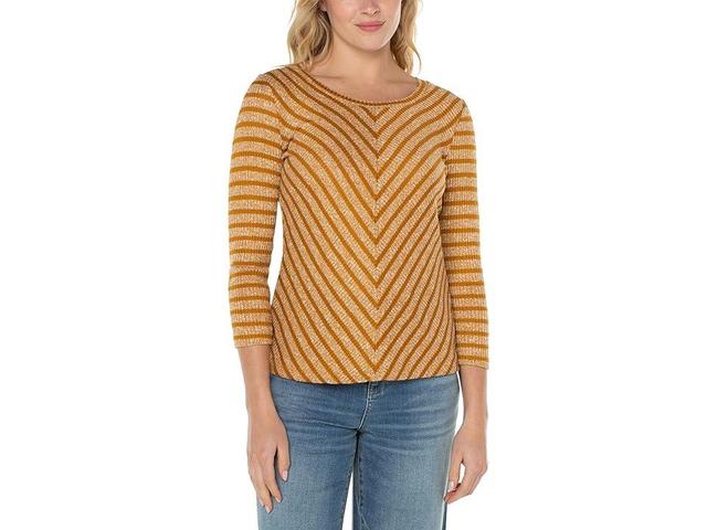 Liverpool Los Angeles 3/4 Sleeve Miter Front Scoop Neck Knit Top Stripe) Women's Clothing Product Image