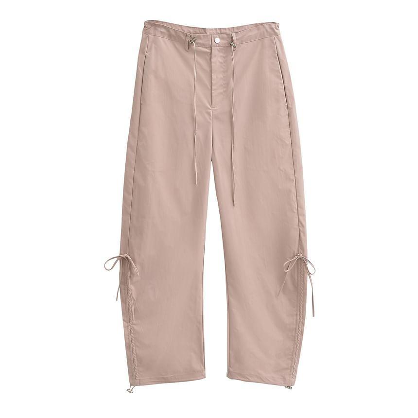 Low Rise Plain Drawstring Loose Fit Cargo Pants Product Image