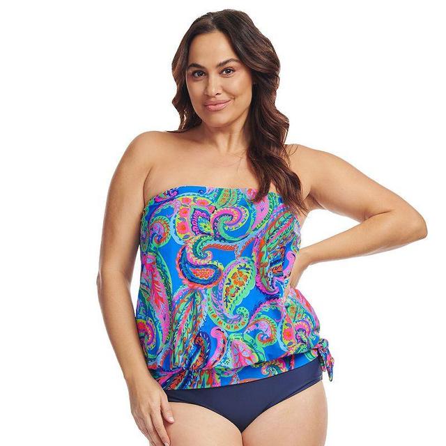 Plus Size Mazu Tropical Flora Draped Blouson Tankini Swim Top, Womens Product Image