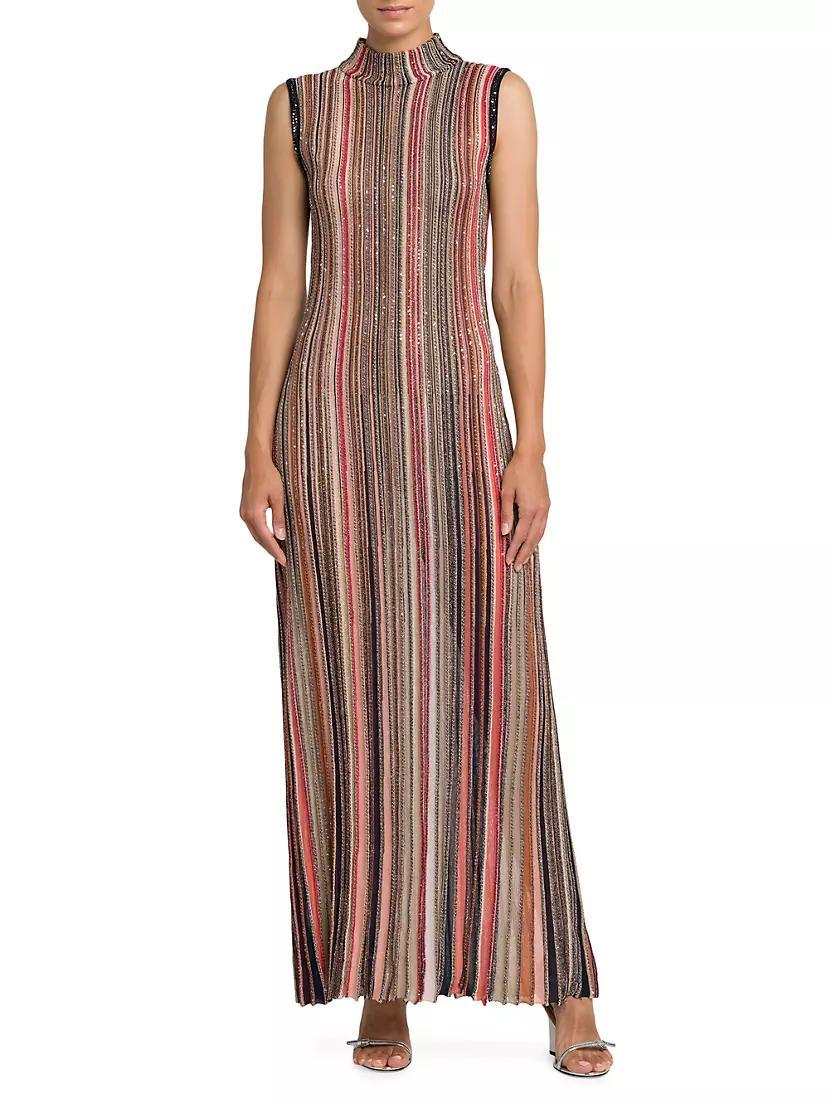 Sleeveless Embellished Stripe Knit Maxi Dress Product Image