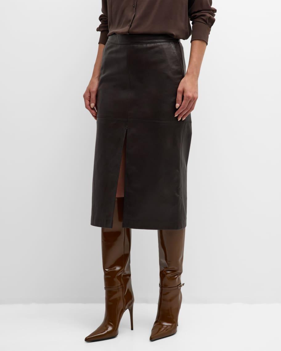 Dayna Front-Slit Leather Midi Skirt Product Image