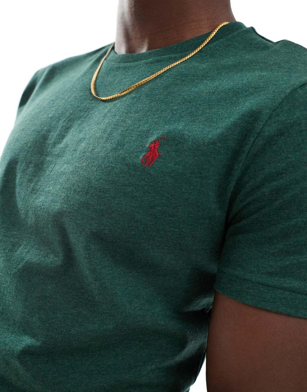 Polo Ralph Lauren icon logo t-shirt in dark green heather Product Image