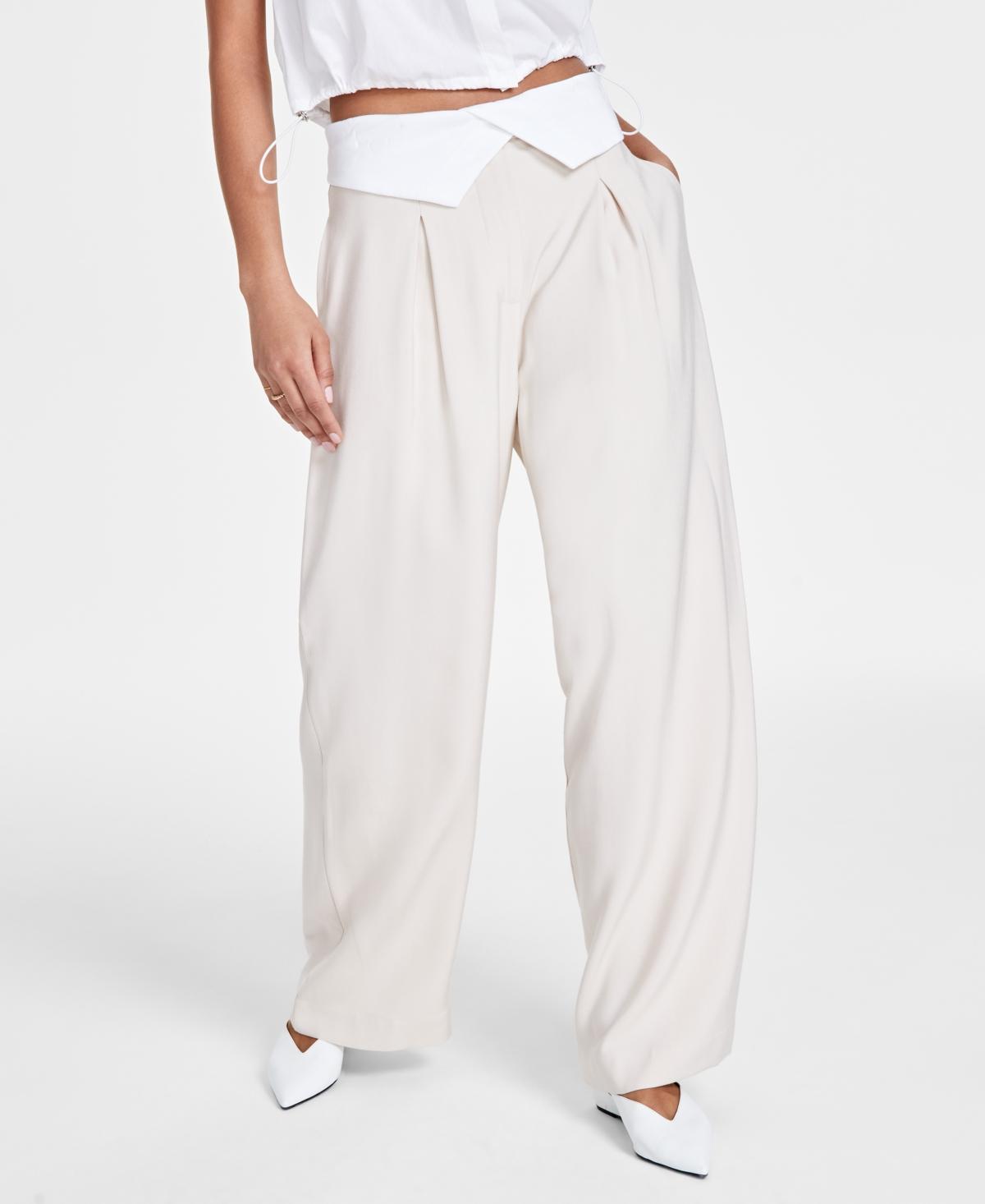 Bar Iii Womens Foldover-Waist Wide-Leg Pants, Created for Macys Product Image