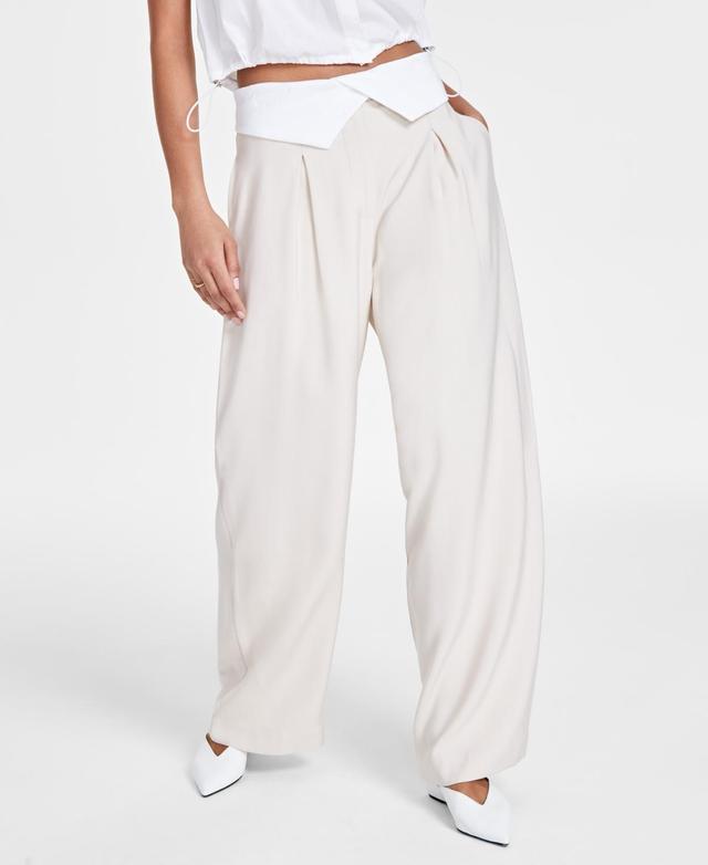 Bar Iii Womens Foldover-Waist Wide-Leg Pants, Created for Macys Product Image