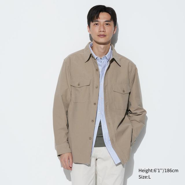 Mens Jersey Utility Long-Sleeve Overshirt Beige Medium UNIQLO US Product Image