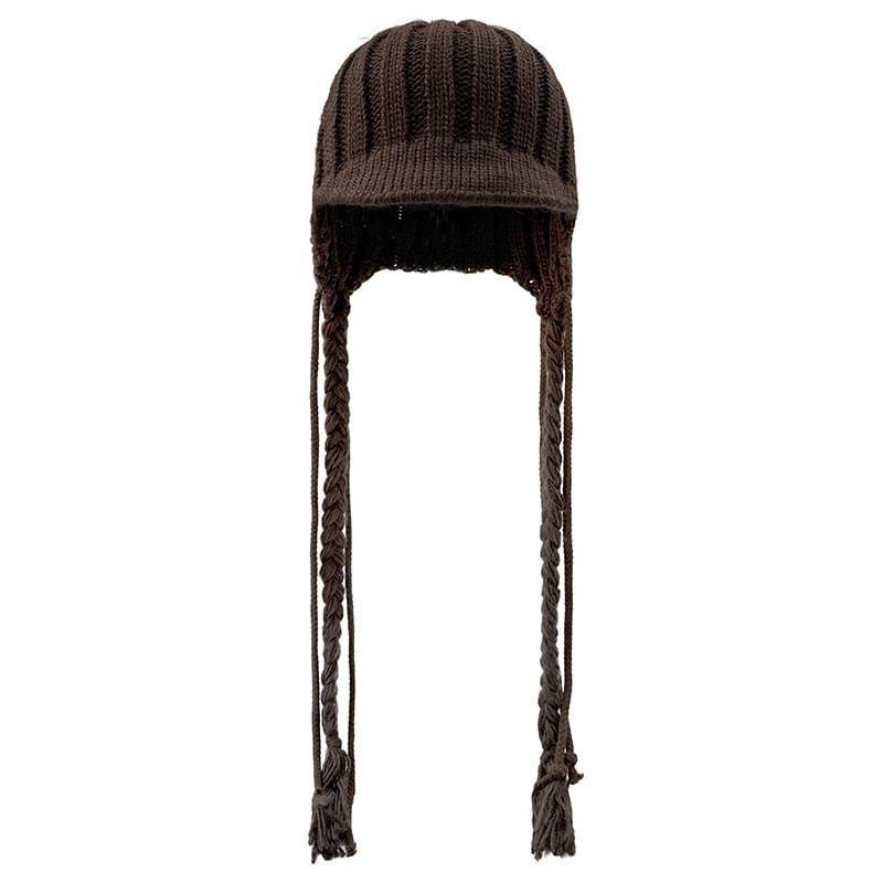 Plain Tassel Trim Knit Trapper Hat Product Image